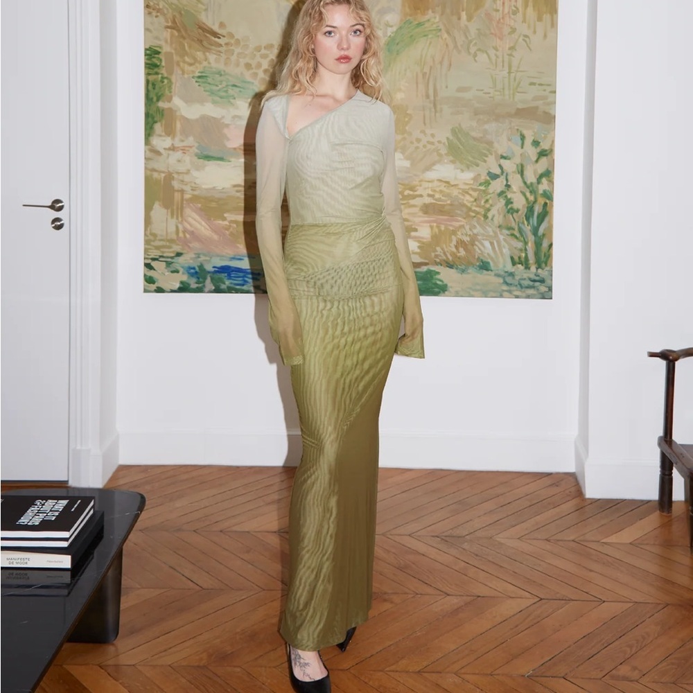 Anthropologie SAEMDI gradient mesh dress green long sleeve sheer medium